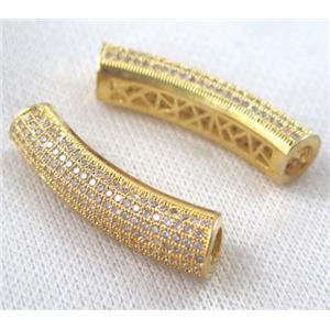 copper tube beads pave zircon, gold plated, approx 10x40mm [FDSTY1782]