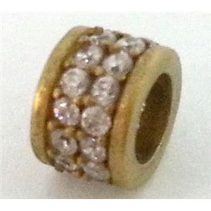 bracelet bar, copper bead with zircon rhinestone, brass, approx 5x8mm, 4mm hole [FDSTY1786]