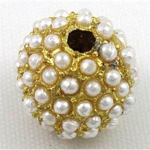 alloy bead, pave plastic pearl, approx 12mm dia, 2.5mm hole [FDSTY1808]
