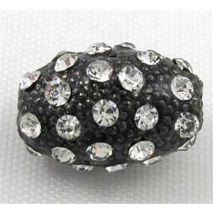 alloy bead, pave rhinestone, oval, black, approx 9x13mm [FDSTY1809]