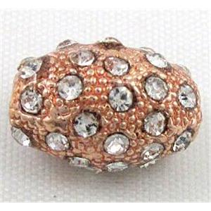 alloy bead, pave rhinestone, oval, red copper, approx 9x13mm [FDSTY1810]