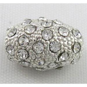alloy bead, pave rhinestone, oval, silver, approx 9x13mm [FDSTY1811]