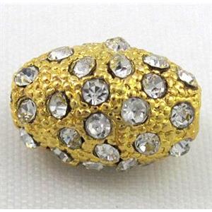 alloy bead, pave rhinestone, oval, gold, approx 9x13mm [FDSTY1812]