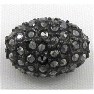 alloy bead, pave rhinestone, oval, black, approx 10x15mm [FDSTY1813]