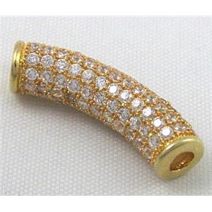 bracelet bar, copper bead with zircon rhinestone, gold, approx 6x25mm, 3mm hole [FDSTY1814]