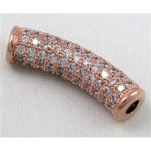 bracelet bar, copper bead with zircon rhinestone, red copper, approx 6x25mm, 3mm hole [FDSTY1816]