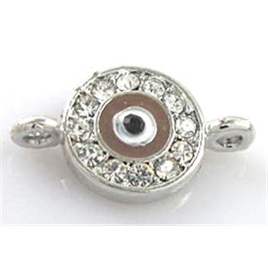 evil eye bracelet-bar, enamel alloy with Rhinestone, platinum plated, approx 12mm dia [FDSTY185]