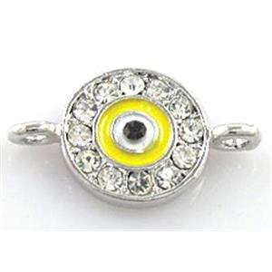 evil eye bracelet-bar, enamel alloy with Rhinestone, platinum plated, approx 12mm dia [FDSTY186]