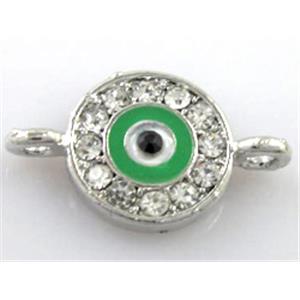 evil eye bracelet-bar, enamel alloy with Rhinestone, platinum plated, approx 12mm dia [FDSTY187]
