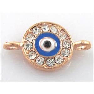 evil eye bracelet-bar, enamel alloy with Rhinestone, red copper, approx 12mm dia [FDSTY189]