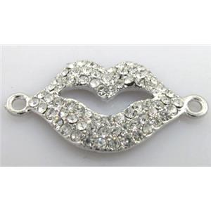 bracelet bar, lip charm, alloy with Rhinestone, platinum plated, 38x20mm [FDSTY193]