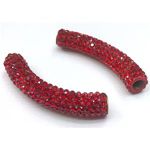 polymer clay paved rhinestone, curved sideways, red, 10x47mm, 4.5mm hole [FDSTY206]