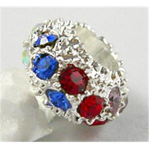 alloy beads with rhinestone, silver plated, 10mm dia, hole:5mm [FDSTY26SP]