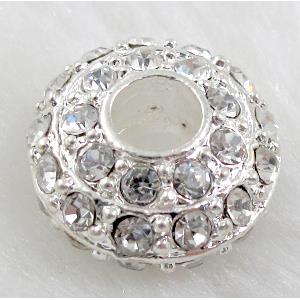 alloy bead with rhinestone, silver plated, 16mm dia, hole:5.5mm [FDSTY27SP]