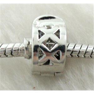 Stopper Beads, clip, copper, platinum plated, 10mm dia, hole:3mm [FDSTY289]