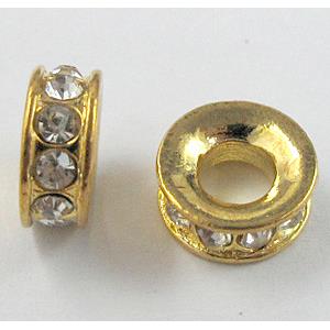 copper beads with rhinestone, gold plated, 14mm dia, hole:7mm [FDSTY39GP-14MM]