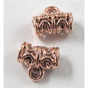 alloy bead with rhinestone, rose-gold plated, 5.5x11mm, hole:3.5mm [FDSTY74RGP]