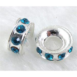 alloy bead with rhinestone, platinum plated, 12mm dia, Blue [FDSTY78SP]