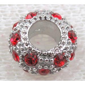 alloy bead with rhinestone, platinum plated, 11-12mm dia, hole:5mm [FDSTY81PP-12MM]