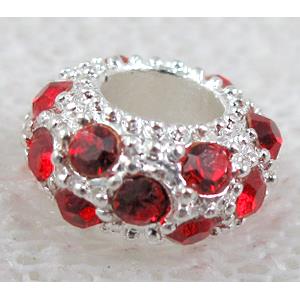 alloy bead with rhinestone, silver plated, 11-12mm dia, hole:5mm [FDSTY81SP-12MM]