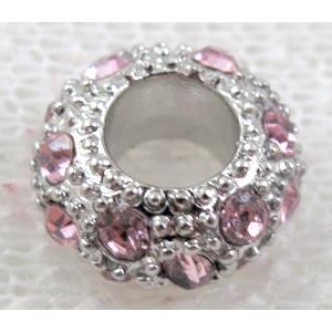 alloy bead with rhinestone, platinum plated, 11-12mm dia, hole:5mm [FDSTY82PP-12MM]