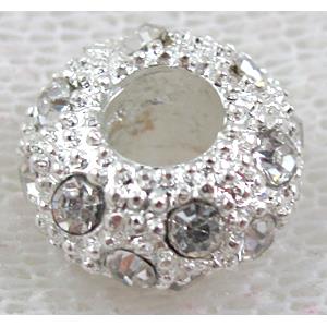 alloy bead with rhinestone, silver plated, 11-12mm dia, hole:5mm [FDSTY83SP-12MM]
