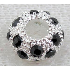 alloy bead with rhinestone, silver plated, 11-12mm dia, hole:5mm [FDSTY84SP-12MM]