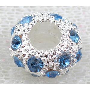 alloy bead with rhinestone, silver plated, 11-12mm dia, hole:5mm [FDSTY85SP-12MM]