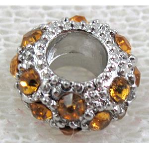 alloy bead with rhinestone, platinum plated, 11-12mm dia, hole:5mm [FDSTY89PP-12MM]