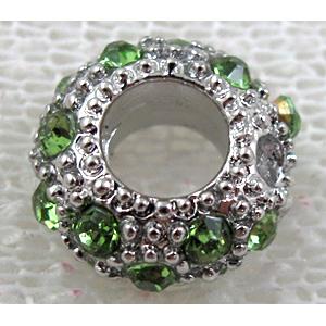alloy bead with rhinestone, platinum plated, 11-12mm dia, hole:5mm [FDSTY90PP-12MM]