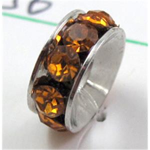 alloy bead with rhinestone, platinum plated, 10mm dia,hole:4mm [FDSTY93PP]