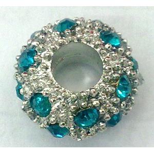 alloy bead with rhinestone, rhinestone, platinum plated, 12-13mm dia, hole:5mm [FDSTY95PP-12MM]