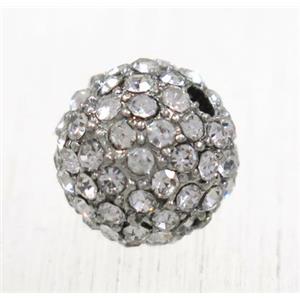 round alloy beads paved rhinestone, platinum plated, 12mm dia, 2.6mm hole [FDSTY97PP-12MM]