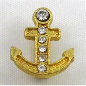 bracelet bar, alloy spacer with rhinestone, gold plated, approx 14x17mm, 5x10mm hole [FDSTYA2129]