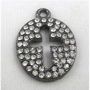 alloy pendant with rhinestoen, cross, black, approx 18x22mm [FDSTYA2142]