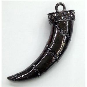 alloy horn pendant with rhinestone, black, approx 16-50mm [FDSTYA2161]
