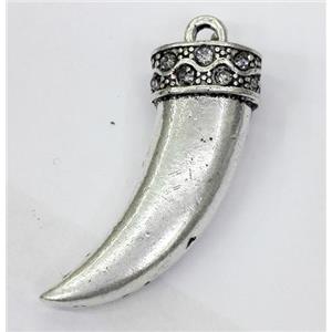 alloy horn pendant with rhinestone, antique silver, approx 13-35mm [FDSTYA2163]