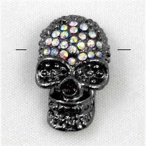 alloy skull beads with AB-color rhinestone, black, approx 15x22mm, 2.5mm hole [FDSTYA2164]