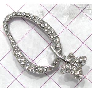 Copper toggle clasps with rhinestone, 20x38mm, color code: F platinum [FDTG-K672PP]