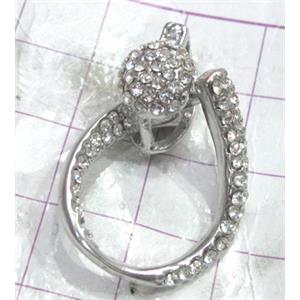 Copper toggle clasps with rhinestone, 18x26mm, color code: D silver plated [FDTG-K673SP]