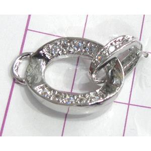 Copper toggle clasps with rhinestone, 13x18mm, color code: F platinum [FDTG-K827PP]