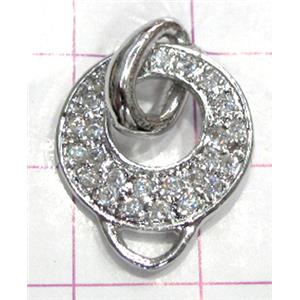 Copper toggle clasps with rhinestone, 18mm dia, color code: F platinum [FDTG-K828PP]