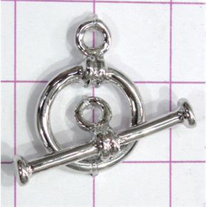 Copper toggle clasps, 14mm dia, stick: 24mm, color code: D silver plated [FDTG-K851SP]