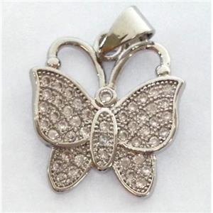 paved zircon copper pendant, butterfly, platinum plated, approx 18x23mm [FDZN100]