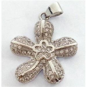 paved zircon copper pendant, platinum plated, approx 25mm [FDZN102]