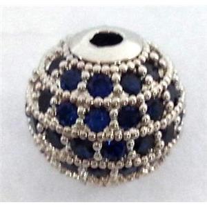 paved zircon copper bead, round, platinum plated, approx 8mm dia, 2mm dia [FDZN107-8MM]