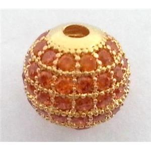 paved zircon copper bead, round, gold plated, approx 10mm dia, 2mm dia [FDZN108-10MM]