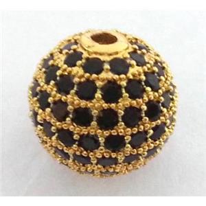 paved zircon copper bead, round, gold plated, approx 10mm dia, 2mm dia [FDZN110-10MM]