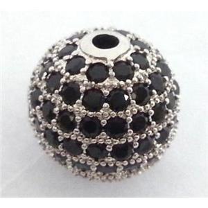 paved zircon copper bead, round, platinum plated, approx 8mm dia, 2mm dia [FDZN111-8MM]