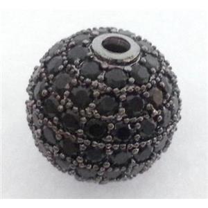 paved zircon copper bead, round, black plated, approx 8mm dia, 2mm dia [FDZN112-8MM]